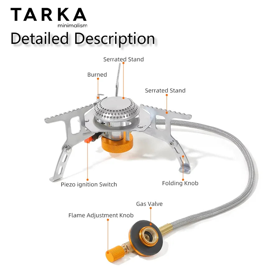 TARKA Backpacking Gas Burner Camping Stove with Adapter, Small Size Strong FireFire Heater with Storage Box, Camping Supplies