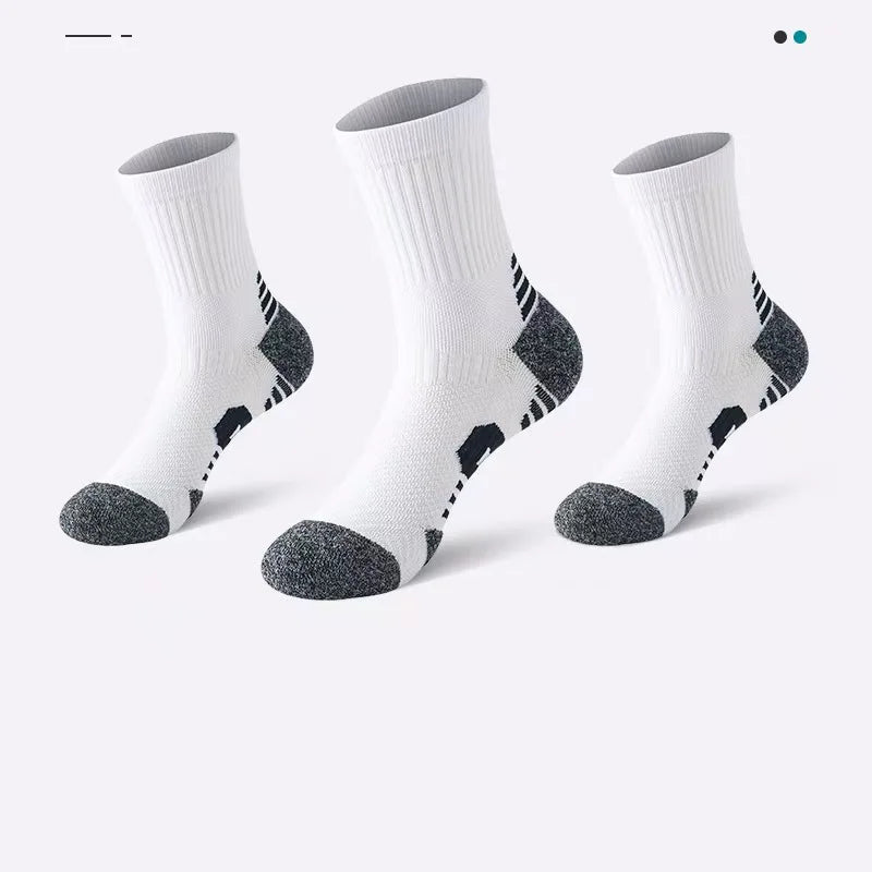 3 Pairs Men's Athetic Socks Sports Breathable Outdoor Running Compression Socks Traning Long Black White  BLUE Stretch Socks