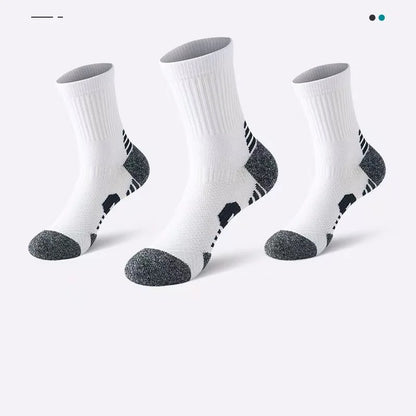 3 Pairs Men's Athetic Socks Sports Breathable Outdoor Running Compression Socks Traning Long Black White  BLUE Stretch Socks
