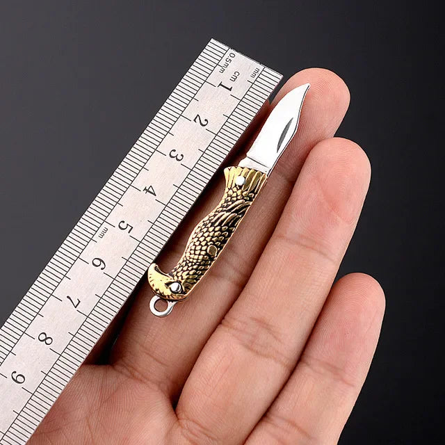 5cm Acrylic Mini Folding Knife Pendant Brass Wood Keychains Sharp Small Blade Portable Hanging Outdoor Camping Unboxing Knife
