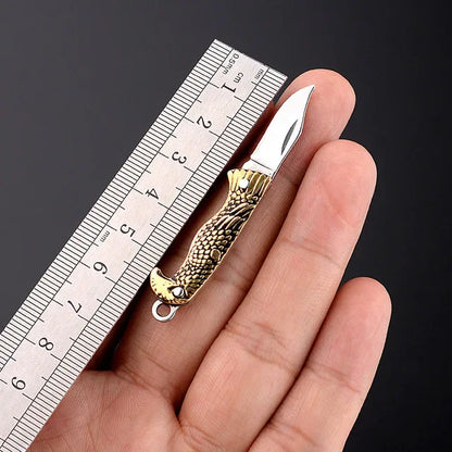 5cm Acrylic Mini Folding Knife Pendant Brass Wood Keychains Sharp Small Blade Portable Hanging Outdoor Camping Unboxing Knife