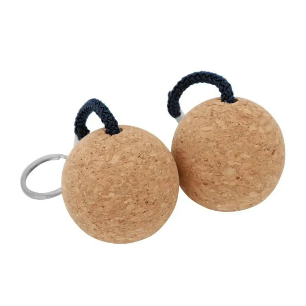 2PCS Floating Cork Ball Keychain – 50mm Buoyant Wooden Key Ring with Rope for Sailing, Kayak & Boat Accessories