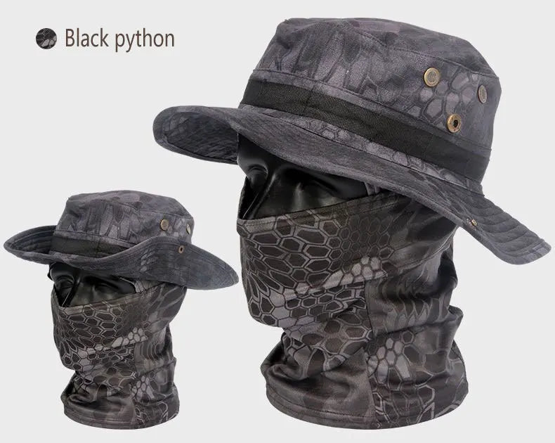 Women Men Hiking Fishing Boonie Hat Outdoor Sport Sun UV Protection Neck Face Camouflage Adjustable Bucket Caps and Mask