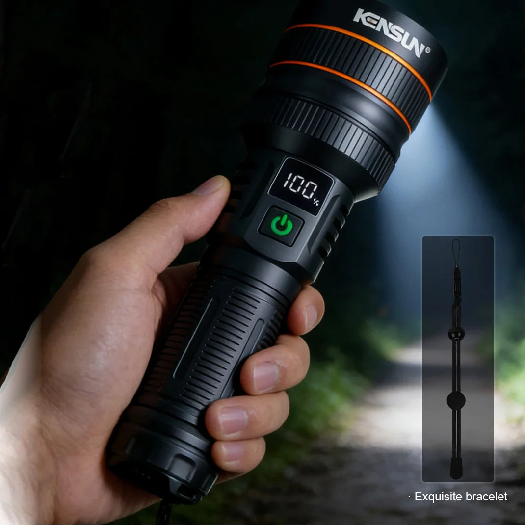 Bright Spotlight Long Range LED Flashlight Type-C Charging Strong Light Lamp Tactical Torch Waterproof Zoom Outdoor Lantern