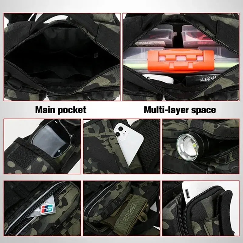 Fishing Tackle Sling Backpack with Rod Holder