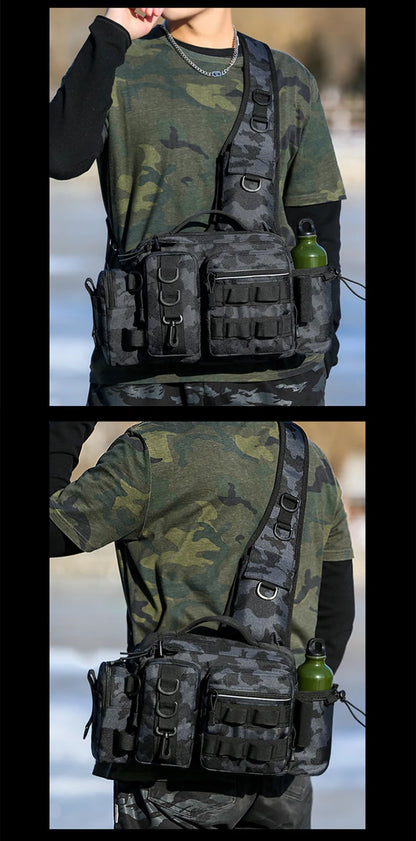 Fishing Tackle Sling Backpack with Rod Holder