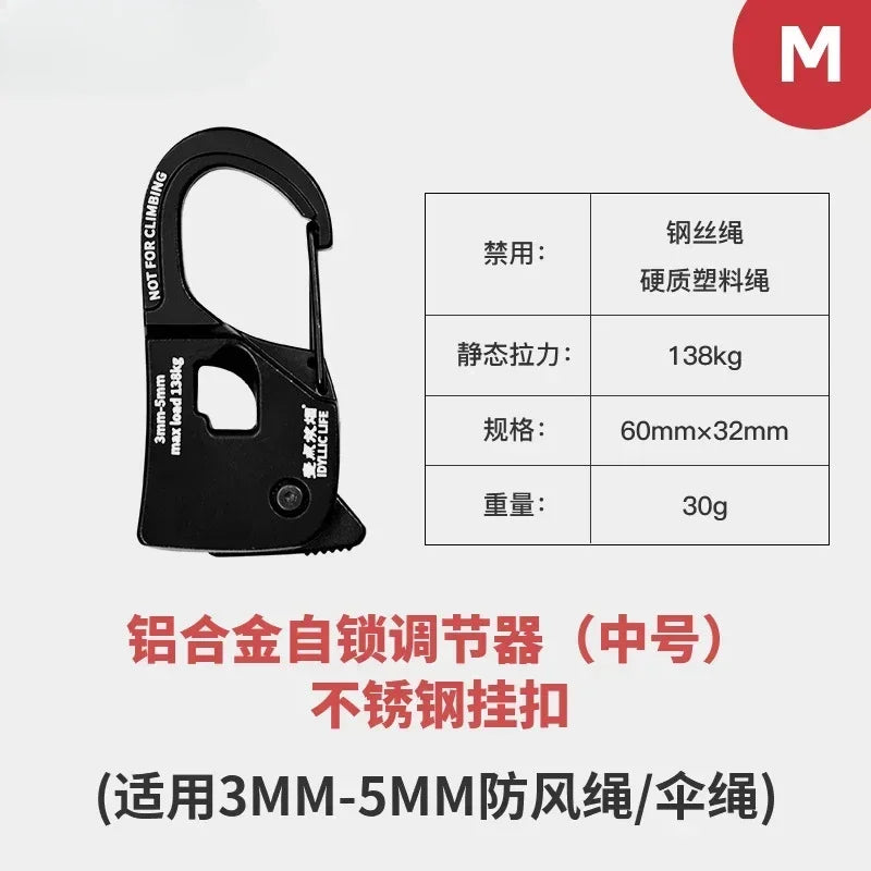 Tent Rope Tensioner Aluminum Alloy Rustproof Strong Load-bearing Lightweight Portable Tent Cord Adjuster Tent Accessories