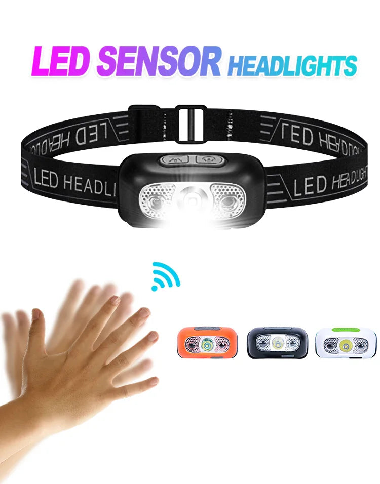 Sensor Headlamps Mini LED Night Fishing Powerful Torch Head Lamp USB Rechargeable Super Bright Adjustable Angle Headlight