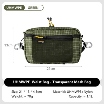 HIKEMAN Dyneema Fiber Waist Pack 1.1L Waterproof UrltraLight Multi Pocket for Cycling Running Hiking Camping Outdoor Sports