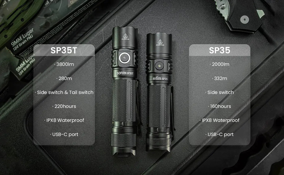 Sofirn SP35T 3800lm Tactical 21700 Flashlight Powerful LED Light USB C Rechargeable Torch with Dual Switch Power Indicator ATR