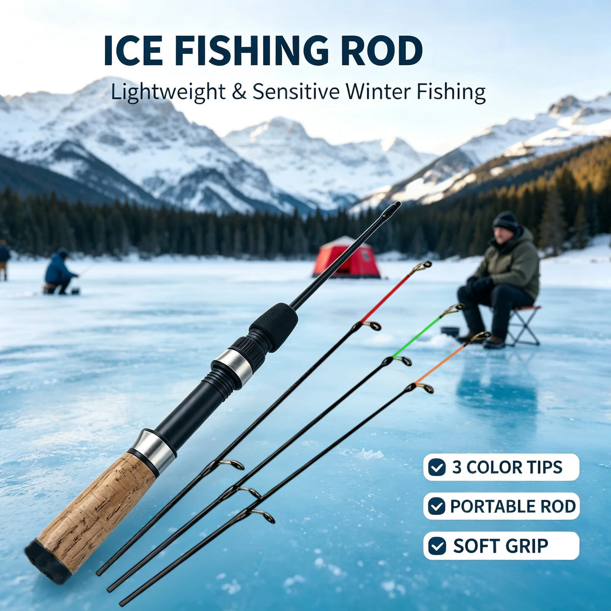 Mini Telescopic Ice Fishing Rod with 3 Tips