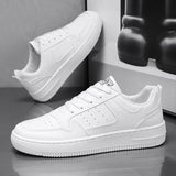 Men’s Thick-Soled Leather Sneakers – Trendy Street Casual Shoes with Fashion Board Style (Black & White)