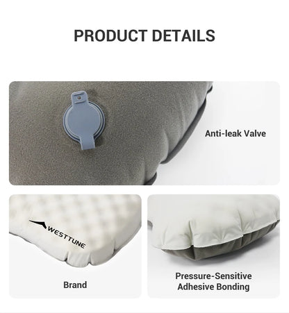 WESTTUNE Camping Inflatable Pillow Portable Compressible Folding Ice Sillky Pillow Outdoor Travel Pillow for Neck Lumbar Support