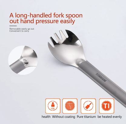 Tiartisan Pure Titanium Cutlery Ultralight Long Handle Spoon Spork Outdoor Camping Portable 2pcs Tableware Set With Storage Bag