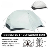 2 - Person Ultralight Backpacking Tent: Mongar UL 2 with 20D Waterproof Fabric,Ideal for Hiking, Survival,and Camping Adventures