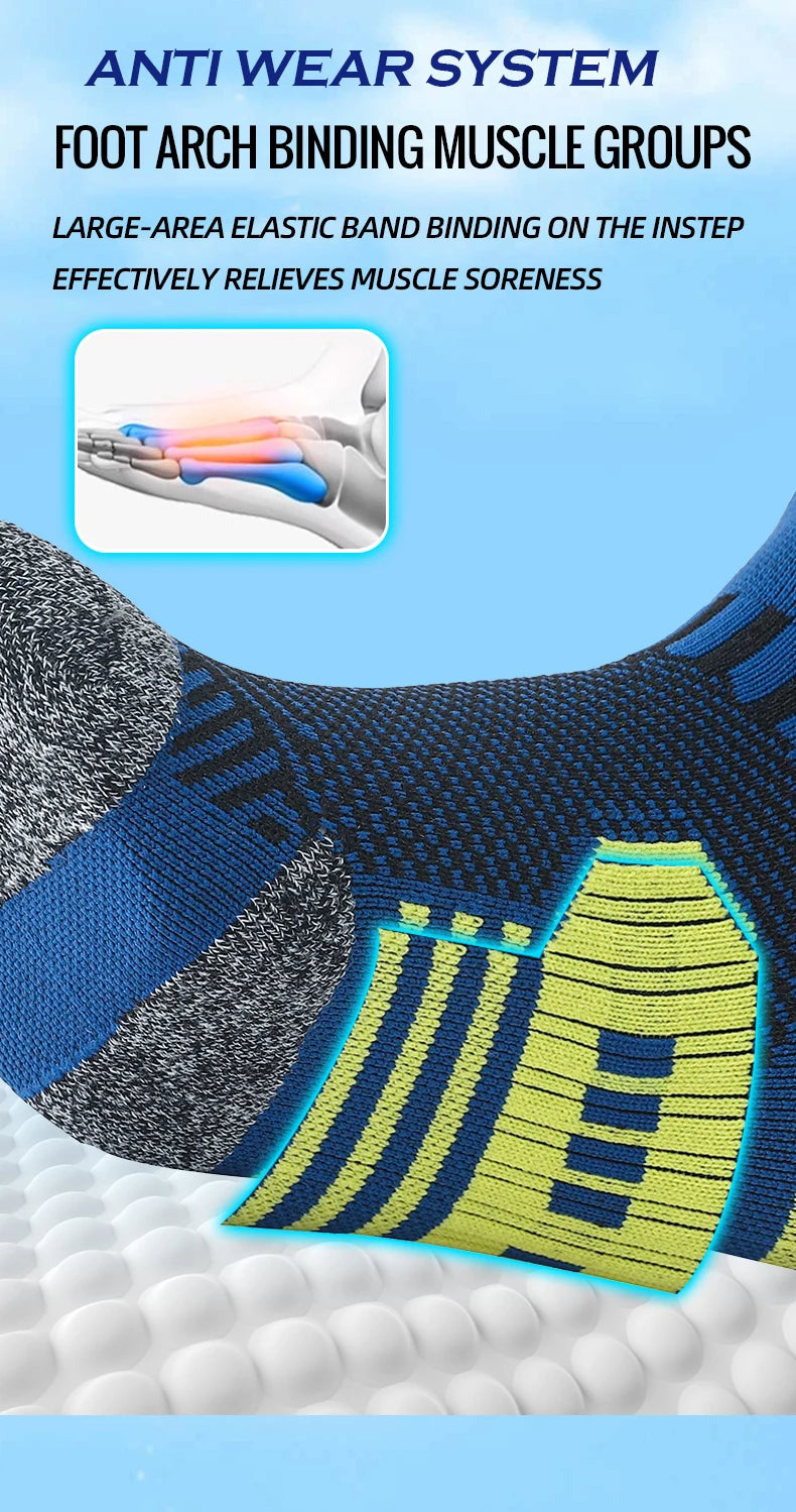3 Pairs Men's Athetic Socks Sports Breathable Outdoor Running Compression Socks Traning Long Black White  BLUE Stretch Socks