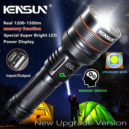 Bright Spotlight Long Range LED Flashlight Type-C Charging Strong Light Lamp Tactical Torch Waterproof Zoom Outdoor Lantern
