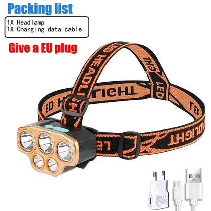 8LED Powerful Rechargeable Head Flashlight for Fishing Led Headlamp Camping Headlights Hunting Torch Hiking Front Lanterns