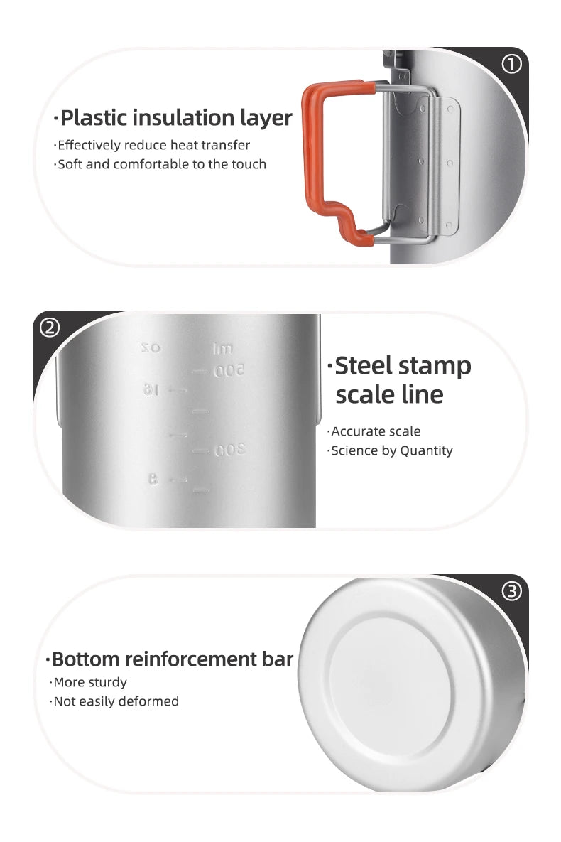 Tiartisan Outdoor Camping Pure Titanium Mug with Collapsible Handle Ultralight Portable Tea Cup Coffee Mug Drinkware