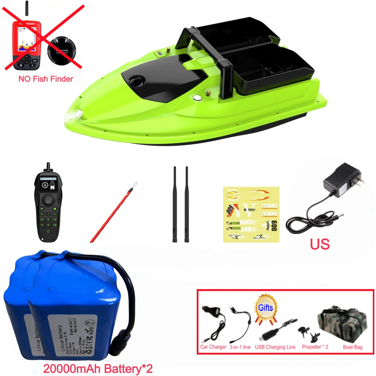 Sonar Bait Boat with Color Fish Finder Screen & Dual Hopper