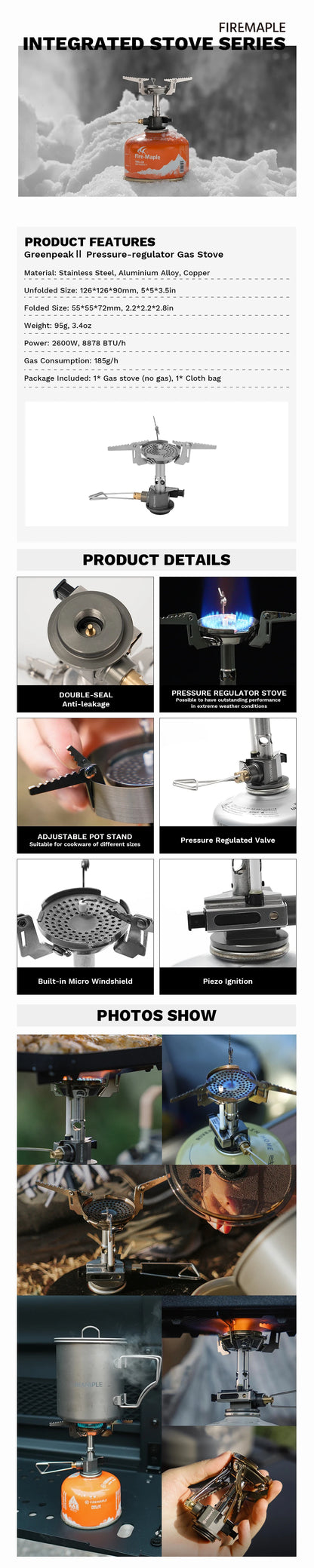 Fire-Maple GreenPeak II Regulated Backpacking Stove with Piezo Igniter