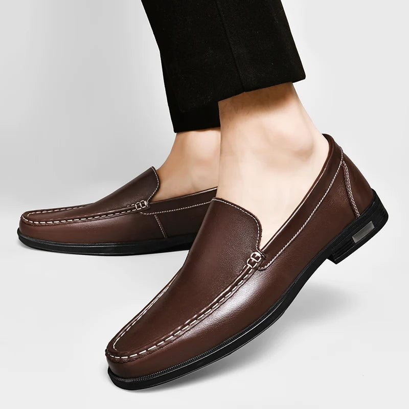 Men’s Genuine Leather Loafers – Comfortable Walking & Driving Shoes, Classic Slip-On Style