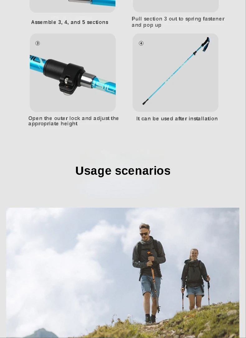 2PCS Trekking Poles Adjustable Ultralight Walking Sticks Alpenstock Outdoor Hiking-Climbing Mountaineering Sticks