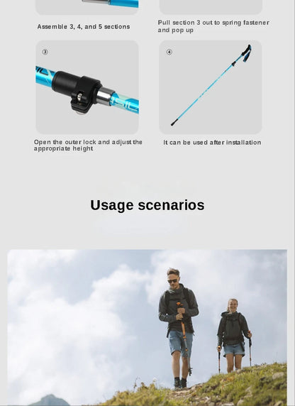 2PCS Trekking Poles Adjustable Ultralight Walking Sticks Alpenstock Outdoor Hiking-Climbing Mountaineering Sticks