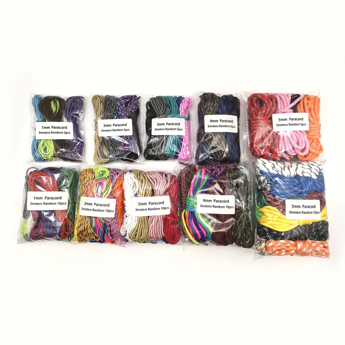 Paracord Assortment – 1mm to 5mm, Random Color Packs