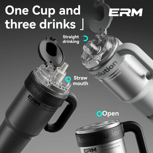 1200ML Extra Large Ceramic Tumbler Drinkware Stainless Steel Water Bottle Insulated Vacuum Flask Straw & Handle Leakproof