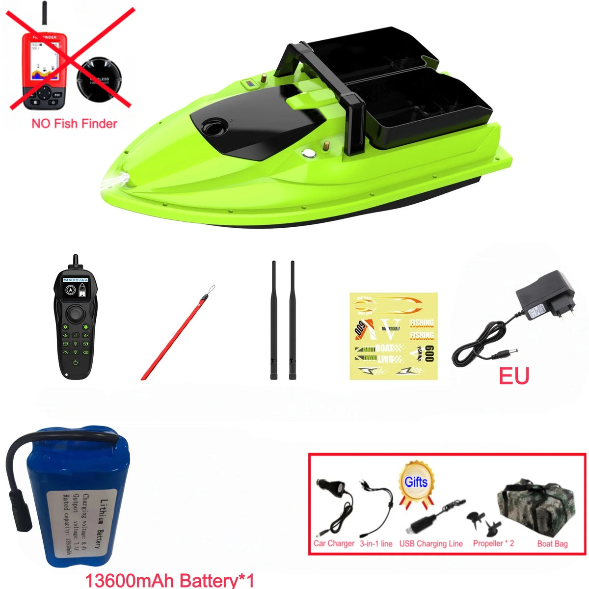 Sonar Bait Boat with Color Fish Finder Screen & Dual Hopper