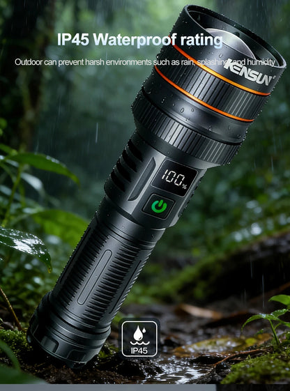 Bright Spotlight Long Range LED Flashlight Type-C Charging Strong Light Lamp Tactical Torch Waterproof Zoom Outdoor Lantern