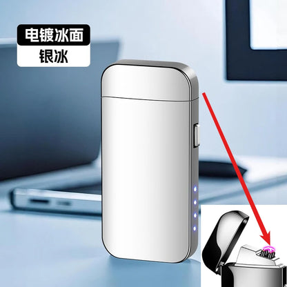 Electric Windproof Metal Lighter Double Arc Flameless Plasma Rechargeable USB Lighter LED Power Display Touch Sensor Lighters