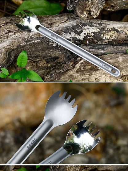 Tiartisan Pure Titanium Cutlery Ultralight Long Handle Spoon Spork Outdoor Camping Portable 2pcs Tableware Set With Storage Bag