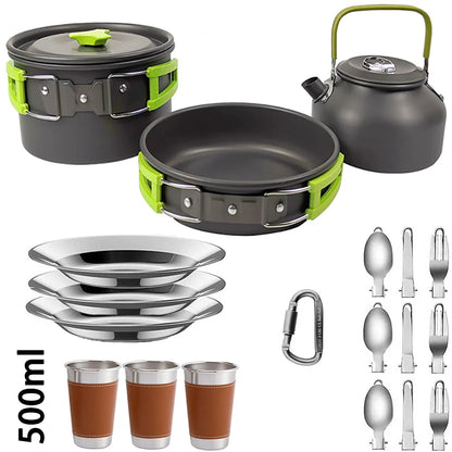 Camping Cooking Set Camping Cookware Travel Tableware Outdoor Picnic Set Teapot For 2-3 People Non-Stick Pots Assorted Sets
