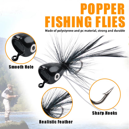 Foam Popper Flies for Bass and Bluegill (12 or 36 Pack)