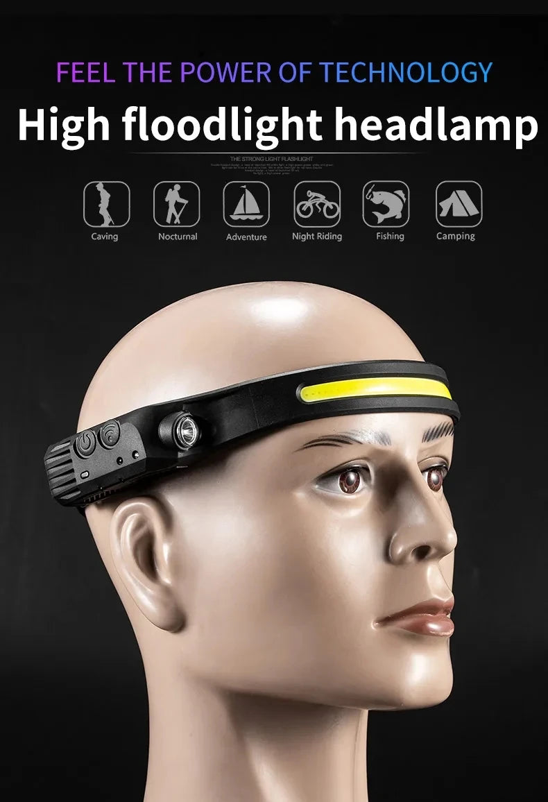 6 Modes LED Induction Headlamp COB Sensor Head Lamp Rechargeable Built-in Battery Flashlight Outdoor Work Lighting Headlights