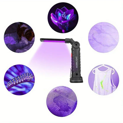 UV Light & Strong Light Flashlight USB Rechargeable Camping Lantern Pets Urine Stains Black Light Led Ultraviolet Torch Lamp