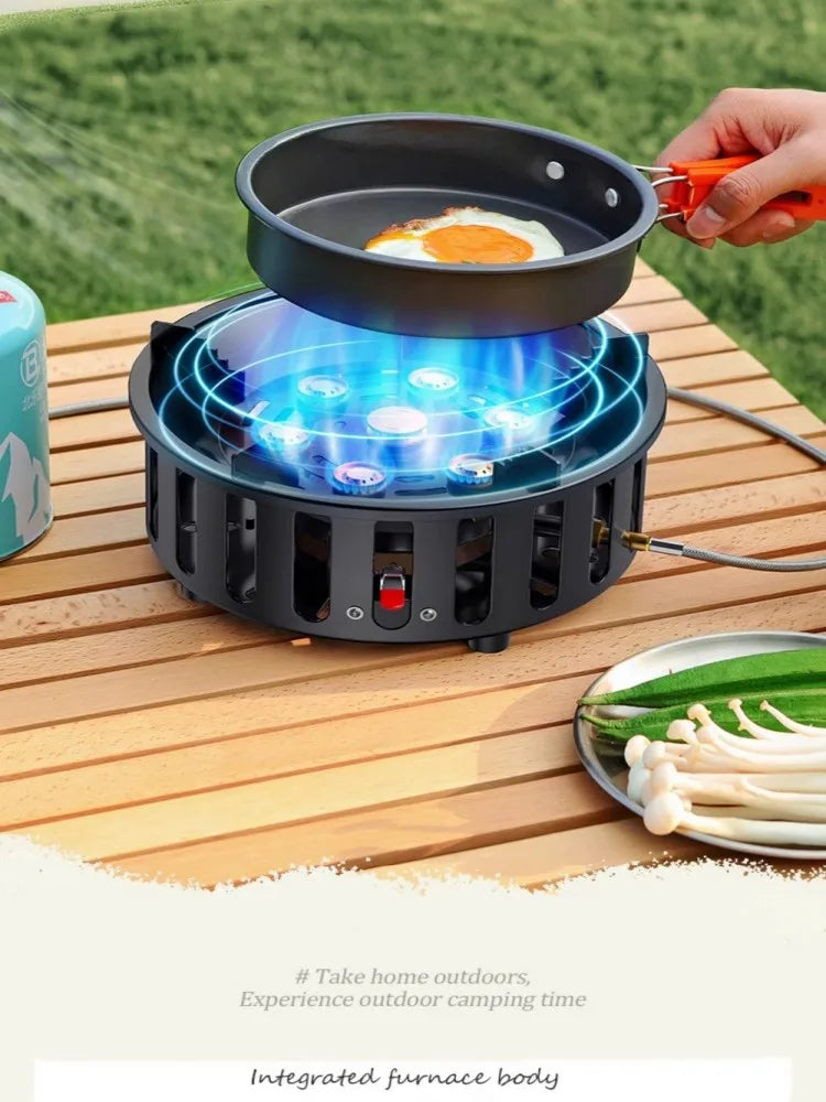 High-Power 7-Core 21000W Portable Camping Stove Windproof Outdoor Gas Burner with Electronic Ignition for Strong Fire Cooking