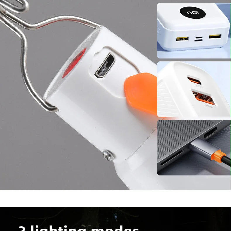 2PCS USB Rechargeable LED Bulb with Hook Portable Emergency Light for Outdoor Camping Fishing Hiking Security