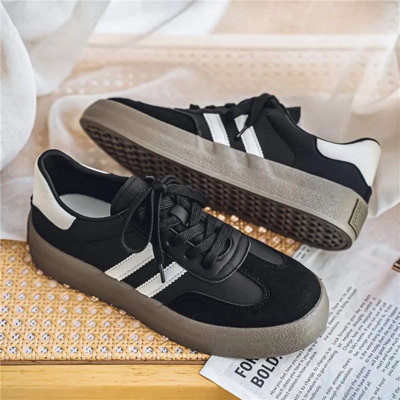 Men’s Trendy Leisure Sneakers – Soft Leather Low-Top Walking Shoes | Wear-Resistant Casual Sports Footwear