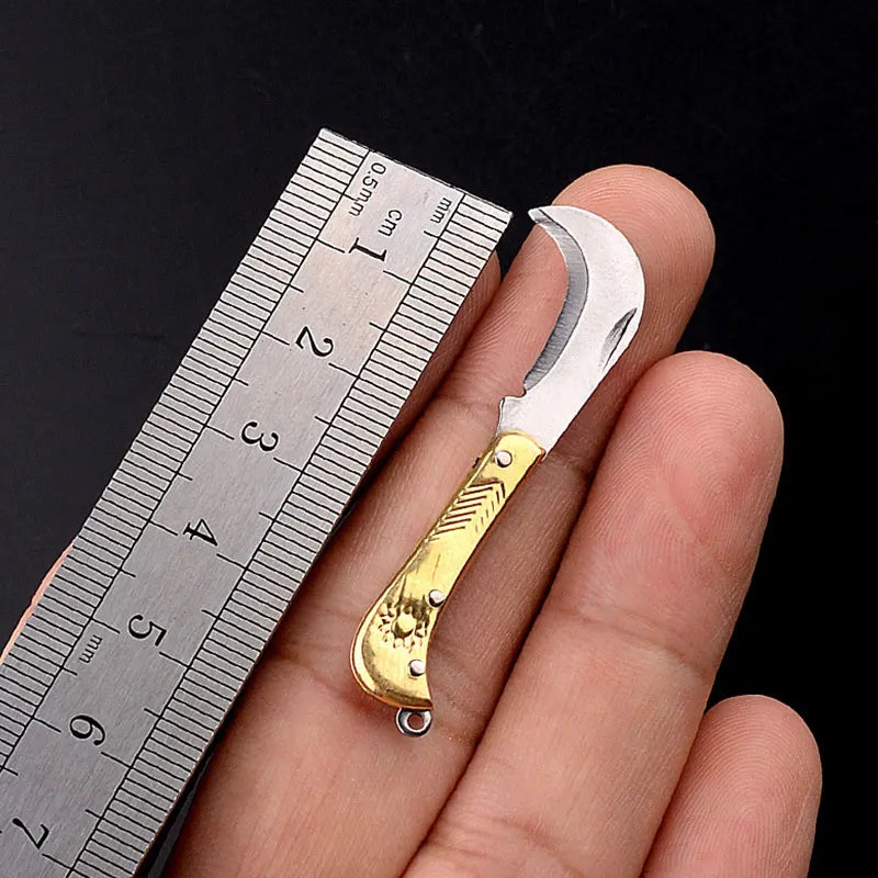 5cm Acrylic Mini Folding Knife Pendant Brass Wood Keychains Sharp Small Blade Portable Hanging Outdoor Camping Unboxing Knife