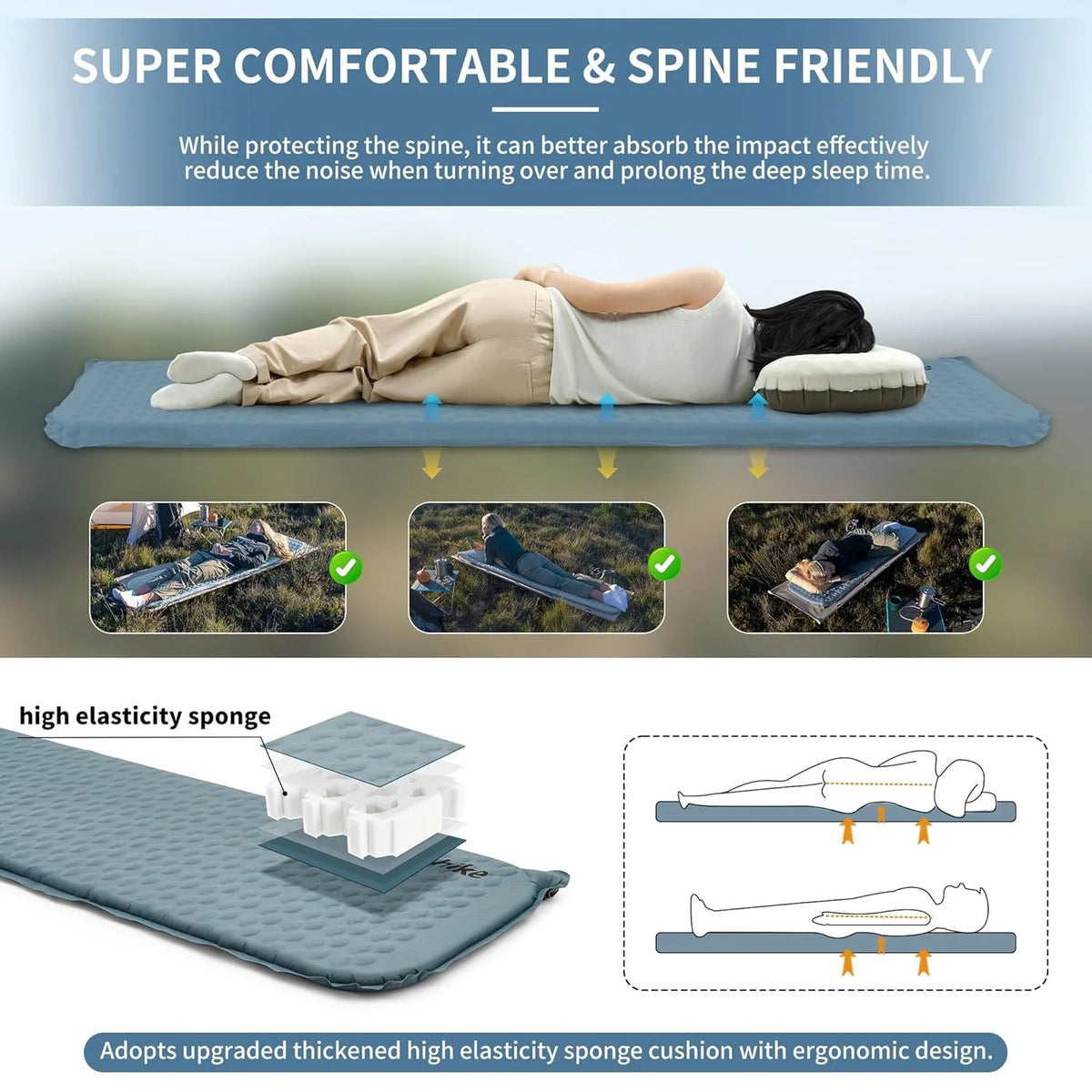 Naturehike Inflatable Mat Ultralight R2.1Air Mattress Sleeping Pad with Foam for Camping Backpacking Hiking Traveling Portable