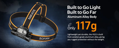 SOFIRN Headlamp HS22 2500lm 18650 4000mAh Flashlight 2700-6000K Stepless SFT25R LED Color Temperature Adjustment  Dual Switch
