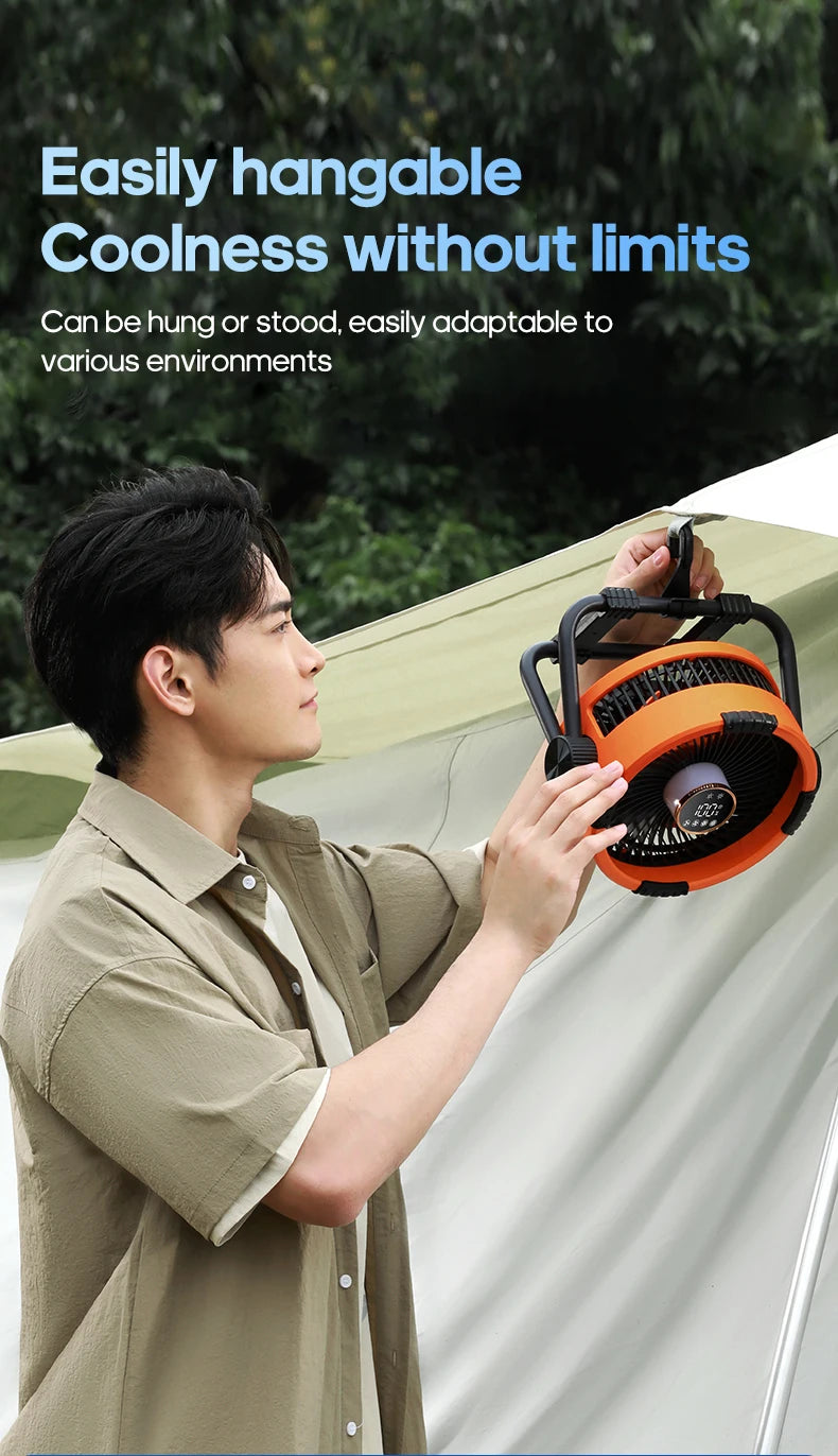20000mAh Outdoor Camping Fan 6 in 1 Portable Rechargeable Wireless Tent Ceiling Fan with LED Light Camping Air Circulator