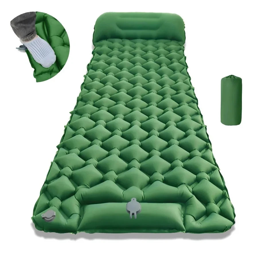 Outdoor Camping Sleeping Pad Folding Sleep Mat Beach Inflat Mattress with Pillows Ultralight Air Mat Travel Hiking