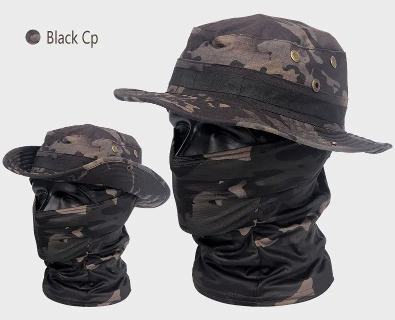 Women Men Hiking Fishing Boonie Hat Outdoor Sport Sun UV Protection Neck Face Camouflage Adjustable Bucket Caps and Mask