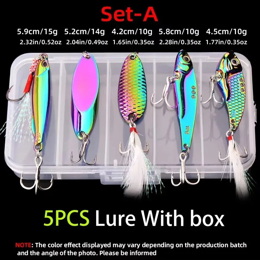 5pcs/lot Wobbler Lures 3g/10g/15g Metal Vib Fishing Lure Set Sinking Hard Metal VIB Sea Fishing Lures Artificial Pesca Bait
