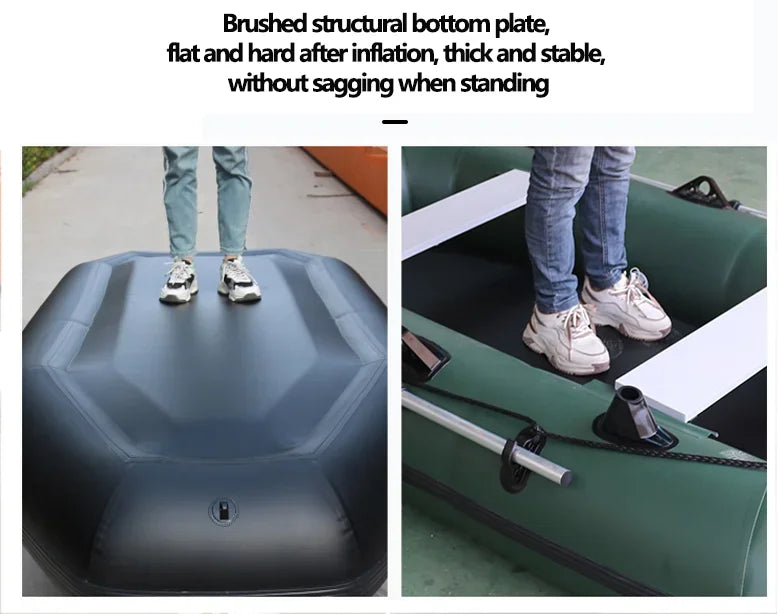 PVC Inflatable Fishing Kayak Boat (1.75–3.6m) – Air Deck & Slat Bottom Dinghy Raft with Oar Seats & Safety Net