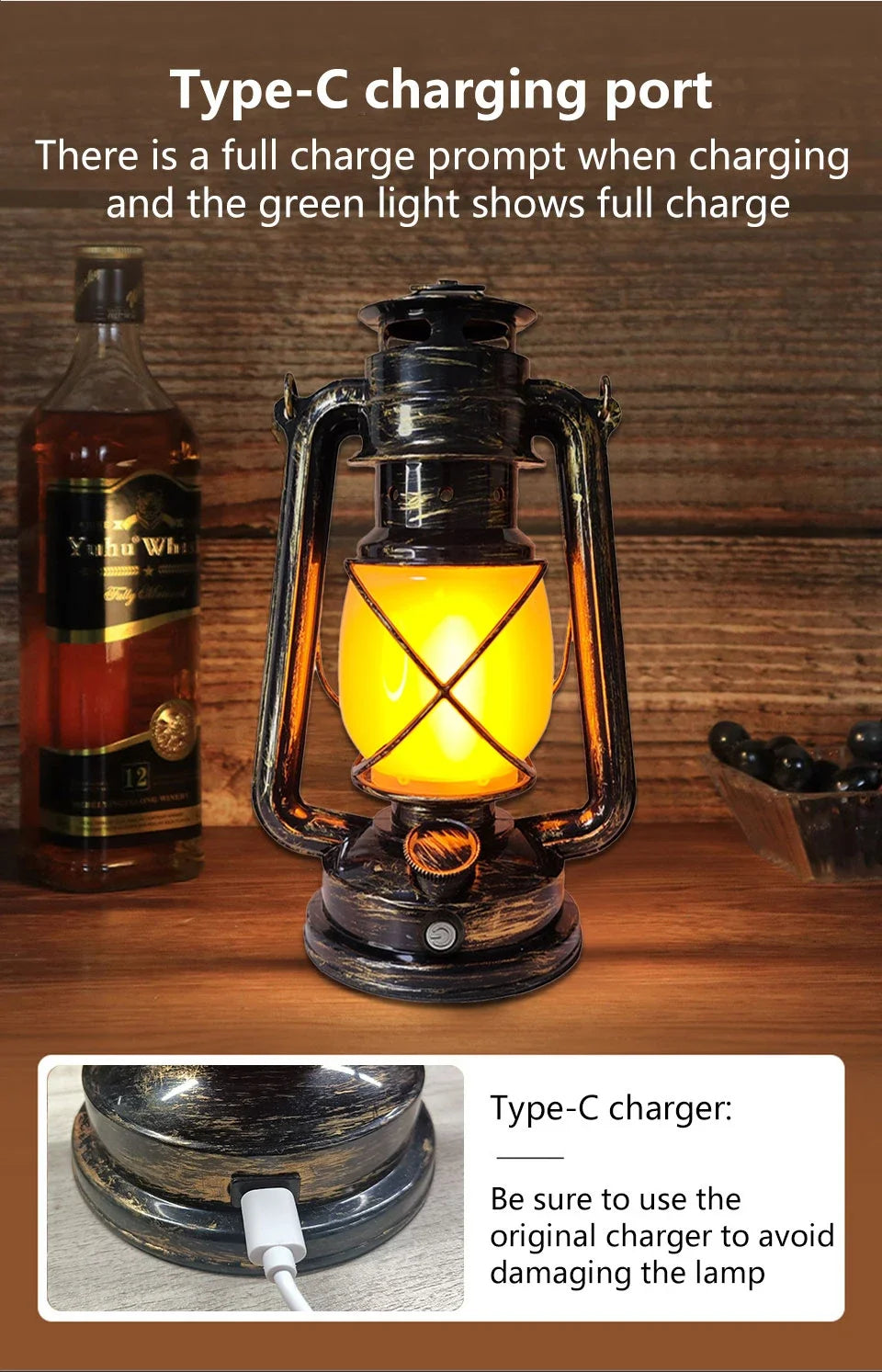 Vintage Rechargeable Camping Lantern – 3 Lighting Modes